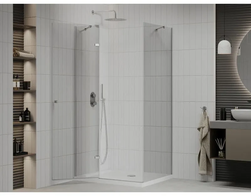 Mexen Roma, sprchovací kút 100 (dvere) x 80 (stena) cm, 6mm číre sklo, chrómový profil + slim sprchová vanička 5cm, 854-100-080-01-00-4010