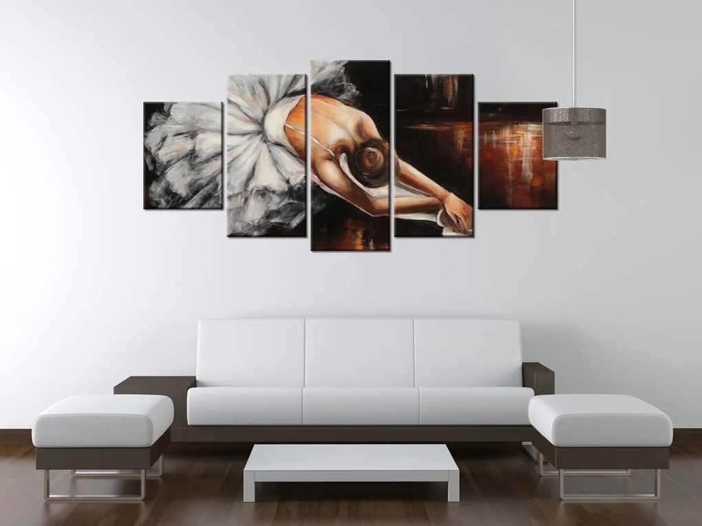 Gario Ručne maľovaný obraz Rozcvička baletky - 5 dielny Rozmery: 150 x 105 cm
