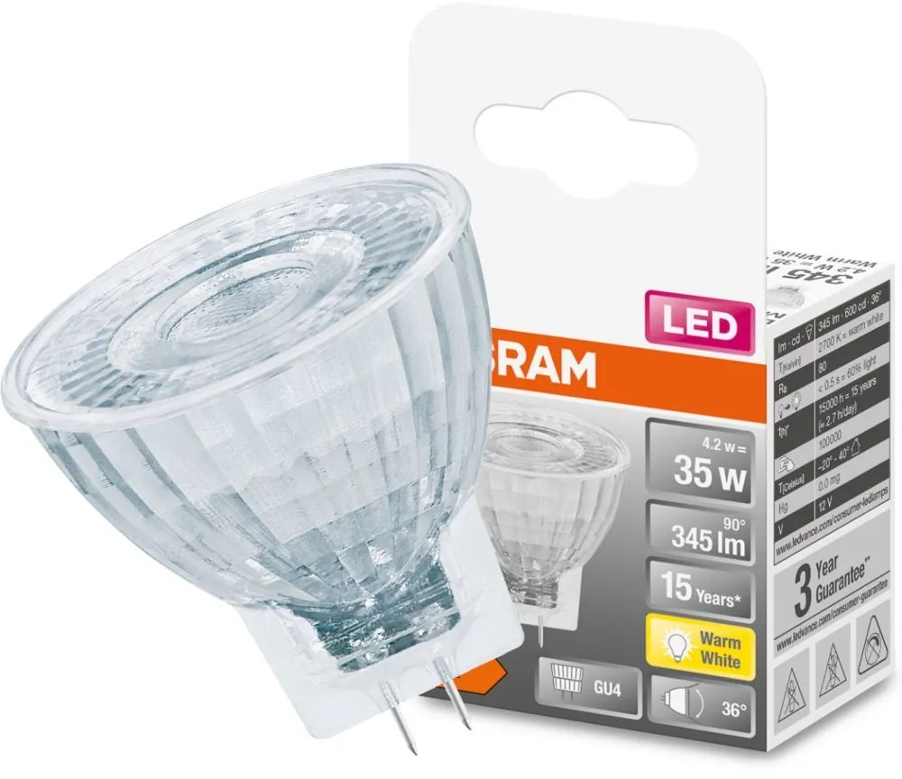 Žiarovka LED GU4 MR11 4,2W = 35W 345lm 2700K Warm 36° 12V OSRAM STAR