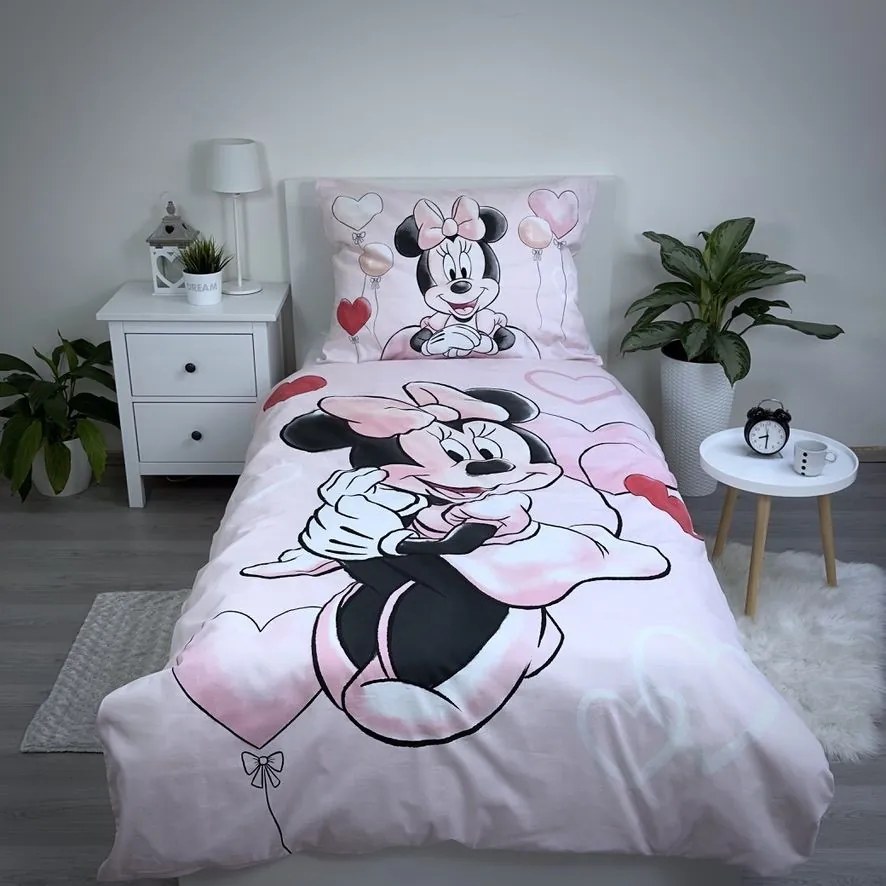 Detské obliečky Minnie Mouse 140×200 + 70×90 cm – ružové, 100% bavlna, oficiálna Disney licencia
