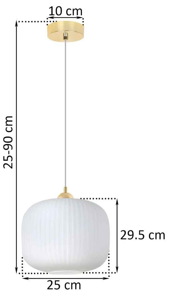 Závesné svietidlo Riffle 3, 1x biele sklenené tienidlo, g