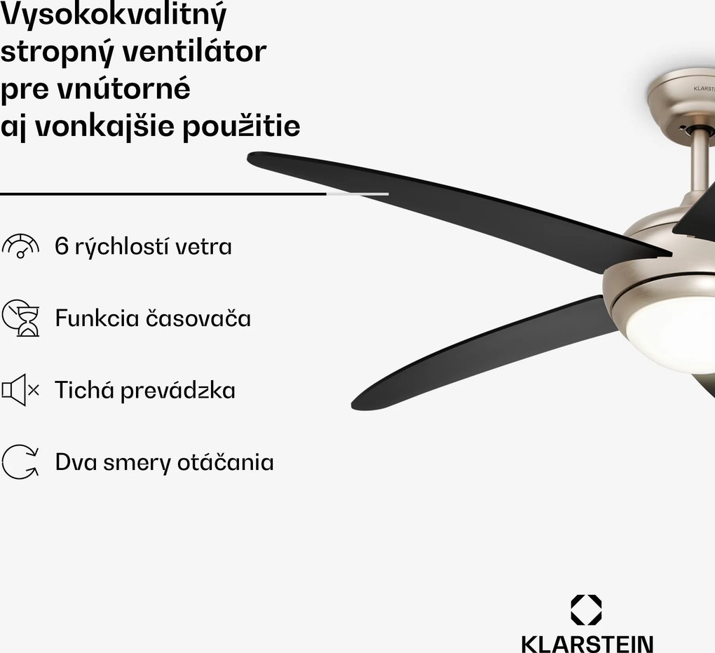 Klarstein Bolero stropný ventilátor so svetlom | 132 cm | 35 W | Tichá prevádzka | Drevo