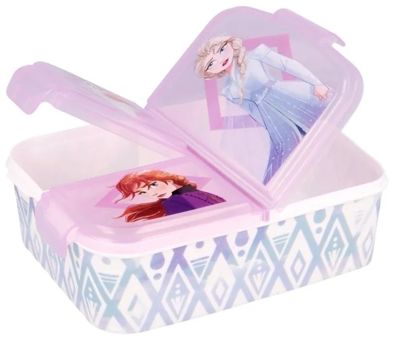 Multibox na desiatu Ľadové kráľovstvo - Frozen s 3 priehradkami a obrázkami princezien Anny, Elsy a snehuliaka Olafa
