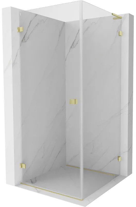 Mexen Lunar-B L sklápací sprchový kút ľavý 70 x 70 cm, číre sklo, zlatá matná, 832L-070-070-55-00-L