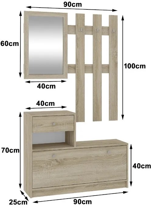 Predsieňová zostava Zariel (dub sonoma). Akcia -22%. Vlastná spoľahlivá doprava až k Vám domov. 1068564