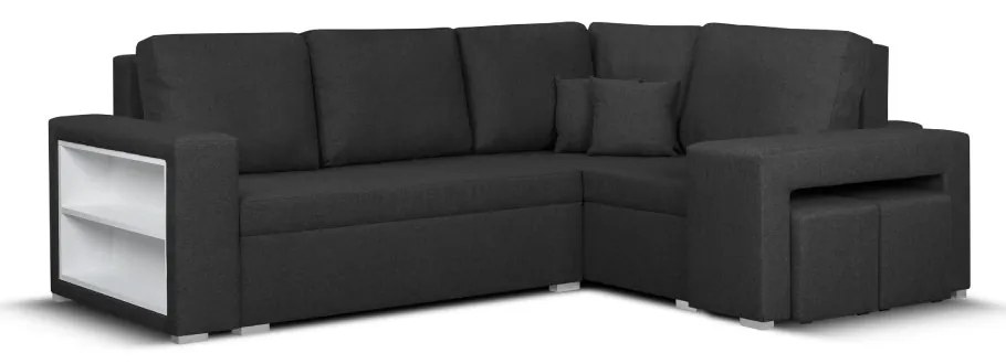 Rozkládací rohová sedací souprava MODO5 + 2 Taburety Tmavě šedá