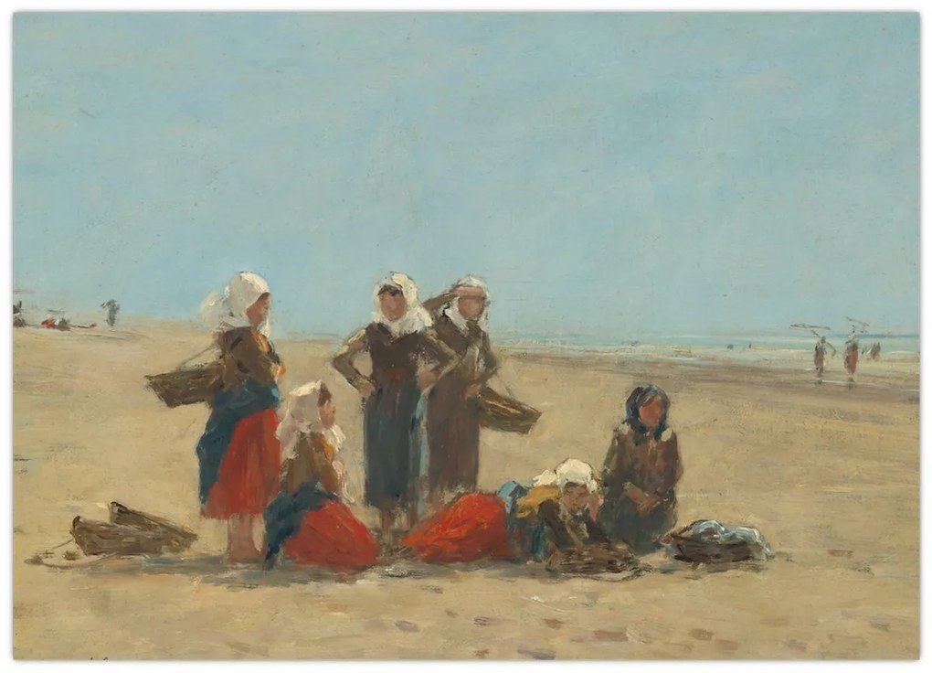 Sklenený obraz - Eugène Boudin, Women on the Beach at Berck, reprodukcia (70x50 cm)