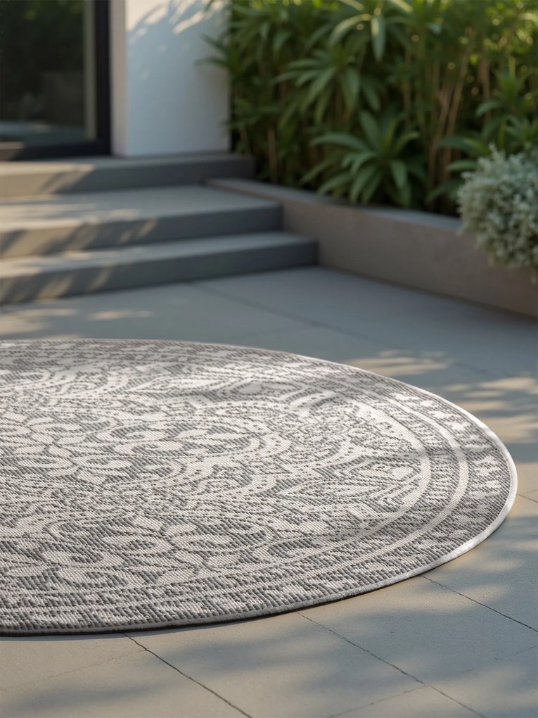 Kusový koberec Duet Rosel 106251 White/Gray kruh - na von aj na doma, 160x160 (priemer) kruh, šedá, chodba / predsieň, NORTHRUGS
