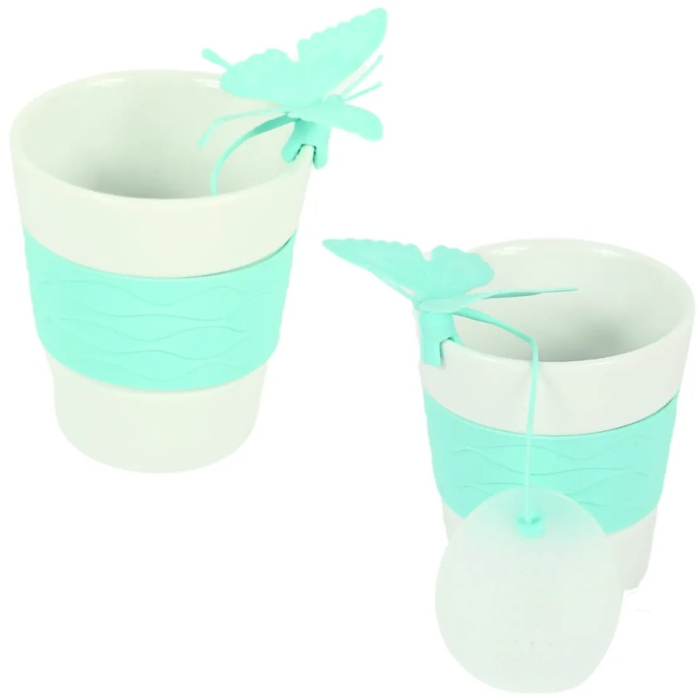 Porcelánový hrnček SILICONE BUTTERFLY s čajovým sitkom 280 ml, zelený