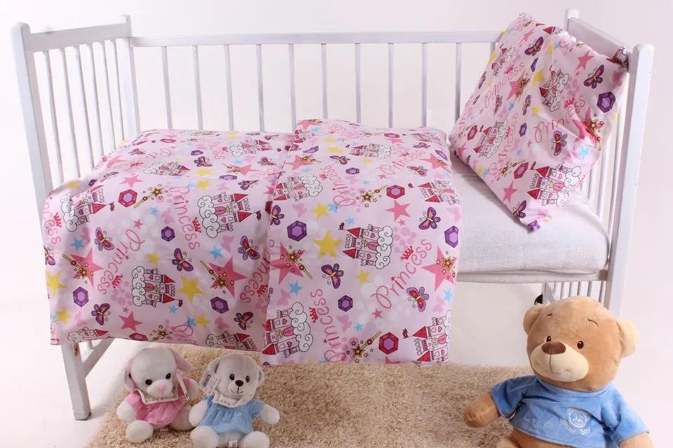 Detská posteľná súprava "PRINCESS" - ružová (130x90 cm, 45x65 cm)