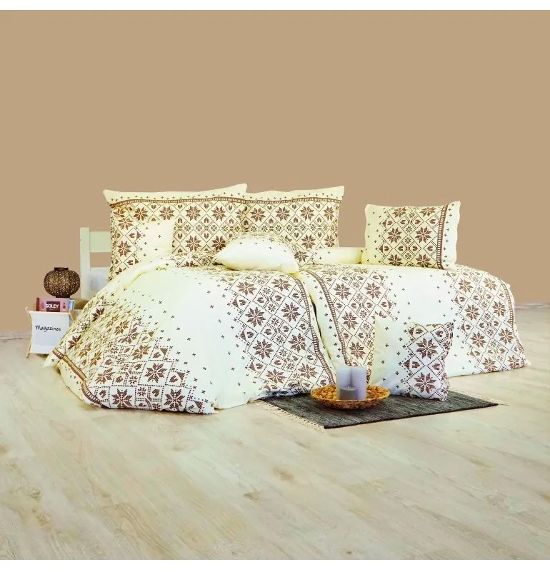 Obliečky bavlnené Etno krémovo-hnedé EMI, Štandardný set jednolôžko obsahuje 1x 140x200 + 1x 70x90