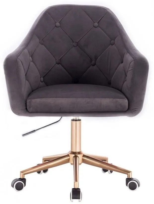 LuxuryForm DESIGN Kreslo ANDORA VELUR na zlaté podstave s kolieskami - tmavo šedé