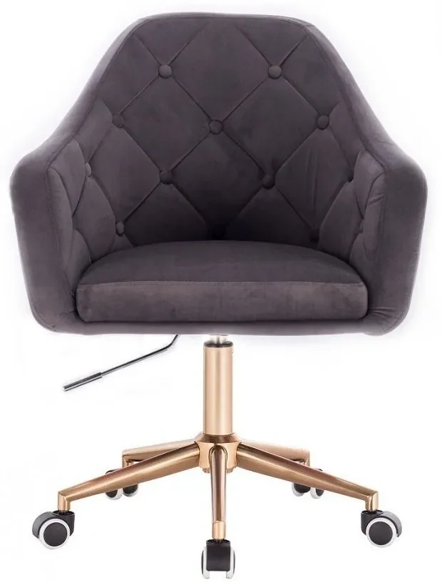 LuxuryForm DESIGN Kreslo ANDORA VELUR na zlatej podstave s kolieskami - tmavo šedé