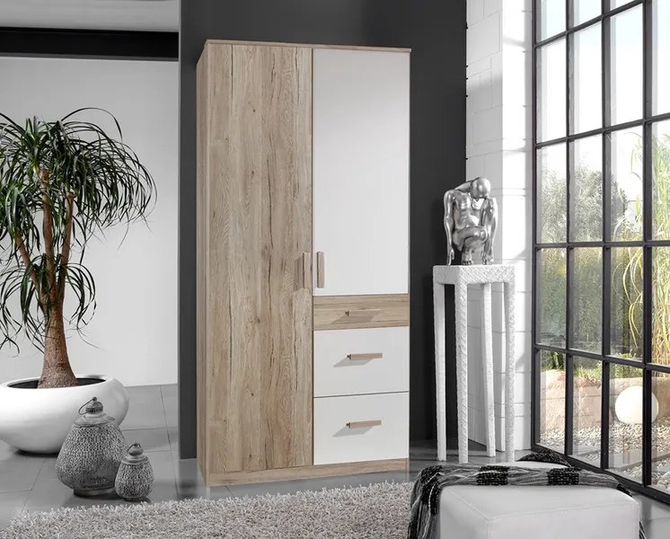 Šatníková skriňa Cariba, 90 cm, dub san remo/biela