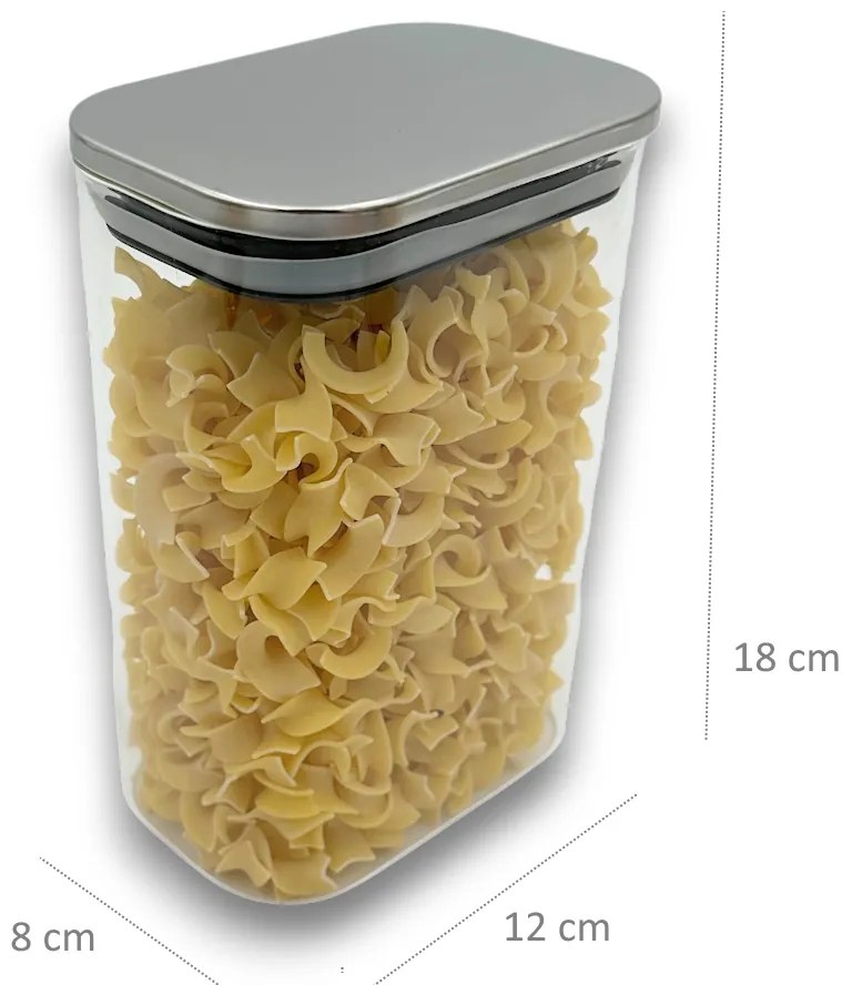 Arte Regal Sklenená obdĺžniková dóza s nerezovým vekom, 1,4l NEREZ VIVO