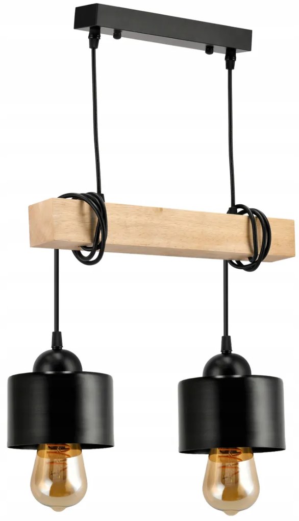 BERGE LED závesné stropné svietidlo drevený trám 2xE27 Luster Loft Cup Black