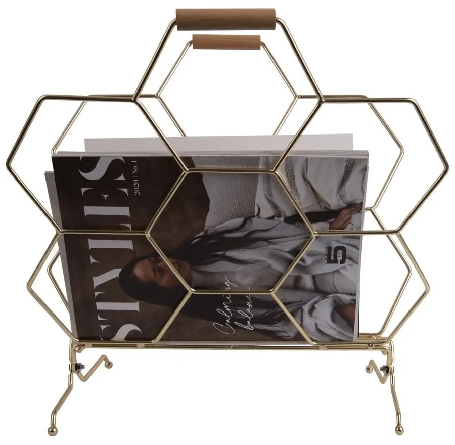 Kovový stojan na časopisy v zlatej farbe PT LIVING Honeycomb