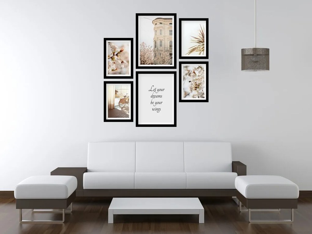 Gario Sada plagátov Nasleduj svoje sny - 6 dielna Farba rámu: Zlatá, Rozmery: 85 x 92 cm