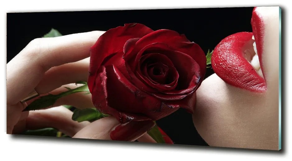 Foto obraz sklo tvrdené Žena s ružu cz-obglass-125x50-6668624
