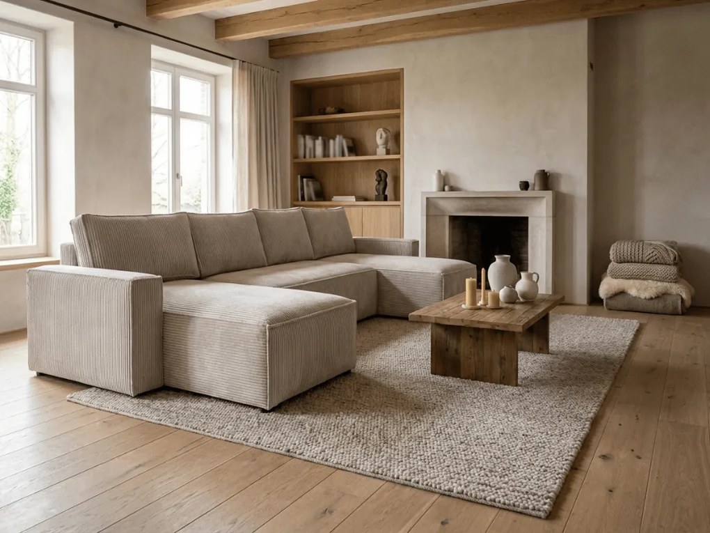 AKCIA Béžová sedacia súprava do tvaru U SMART COSARO 295x140 cm II. akosť