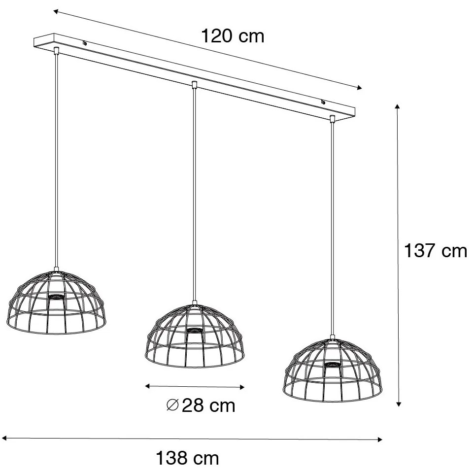 Priemyselné závesné svietidlo čierne 3-svetlo - Hanze