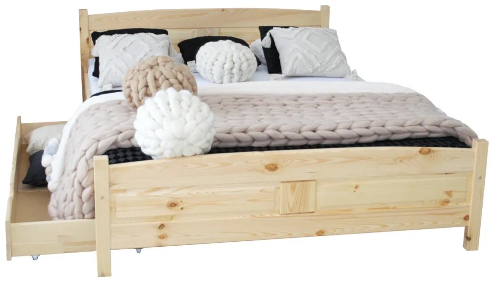 Vyvýšená posteľ ANGEL + matrac + rošt, 120x200 cm, prírodný-lak