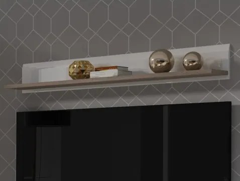 Nástenná polica Linate, biely lesk/dub, 150 cm%