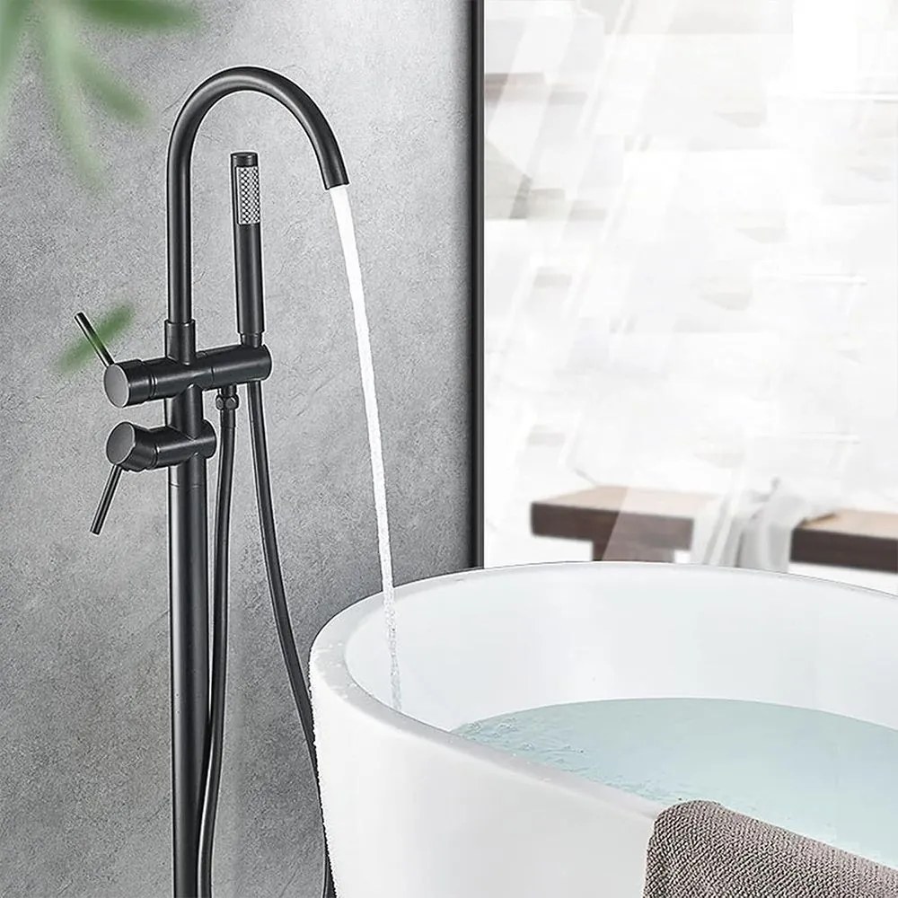 Rea Lungo Ortis, voľne stojaca vaňová batéria, čierna matná, REA-B0232