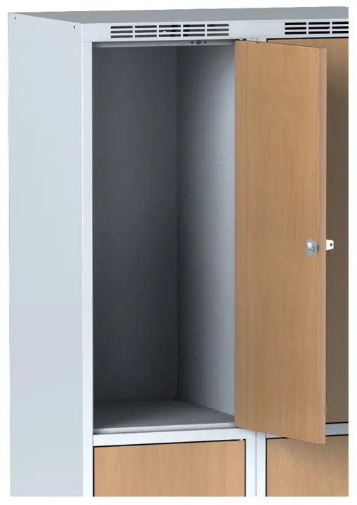 Alfa 3 Šatníková skrinka na sokli s úložnými boxami, 2 boxy 400 mm, laminované dvere wenge, cylindrický zámok