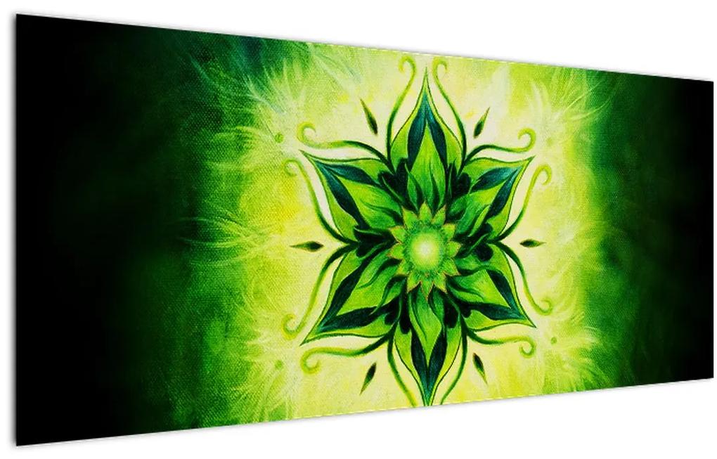 Obraz - Kvetinová mandala v zelenom pozadí (120x50 cm)
