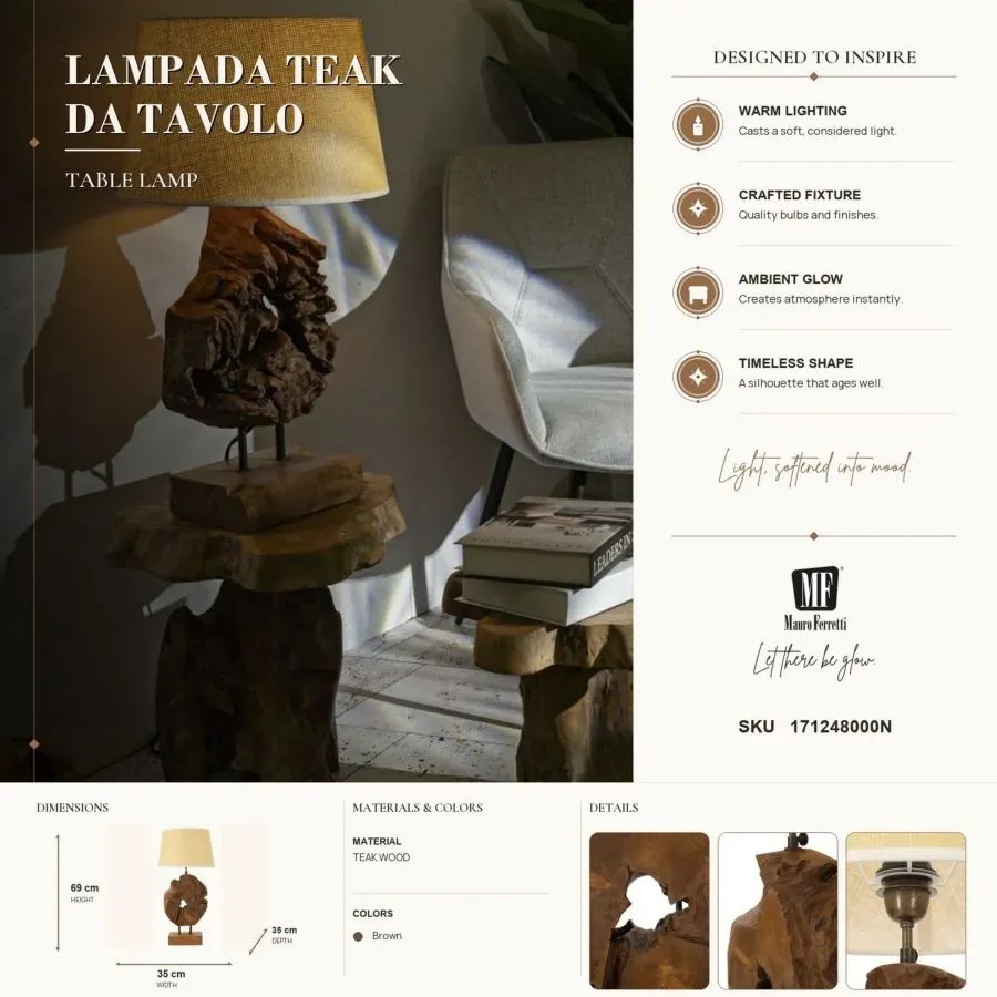 Stolná lampa Kepala 35 cm z masívu hnedá