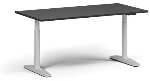 Výškovo nastaviteľný stôl OBOL, elektrický, 675-1325 mm, doska 1600x800 mm, biela zaoblená podnož, grafit