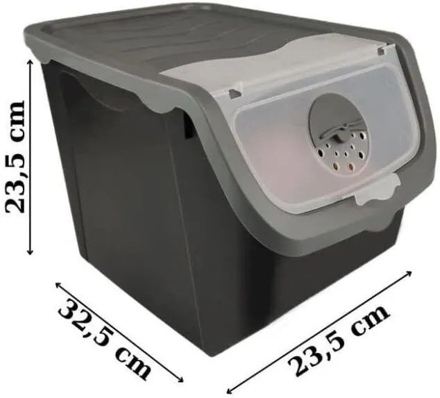 Skladovací černý box na cibuli a brambory, šedé víko (12l)