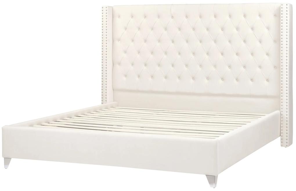 Zamatová posteľ 180 x 200 cm krémová biela LUBBON Beliani