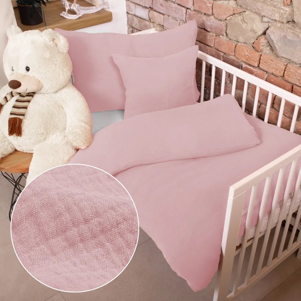 Biante Detské mušelínové posteľné obliečky do postieľky Nature MSN-041 Staroružové Do postieľky 100x135 a 40x60 cm