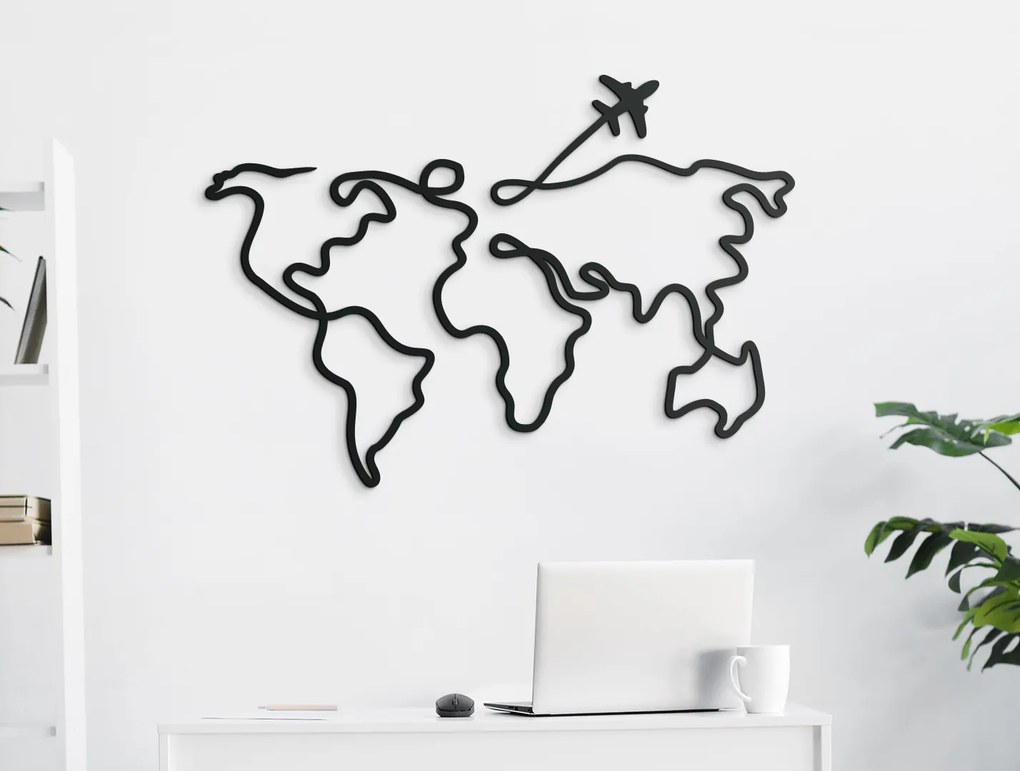 drevko Minimalistický obraz Mapa sveta - line art Rozmer obrazu: 45,5 x 65 cm, Farba dekorácie: Čierna