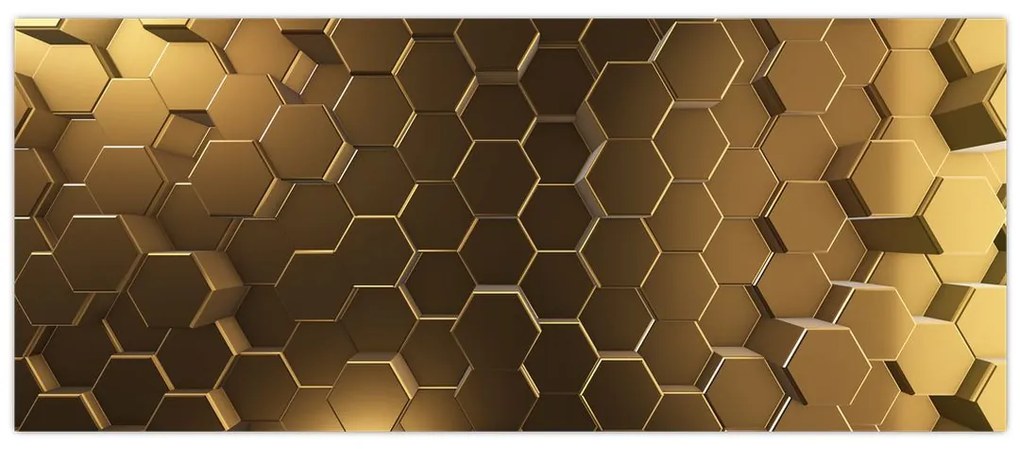 Obraz - Zlaté hexagóny (120x50 cm)