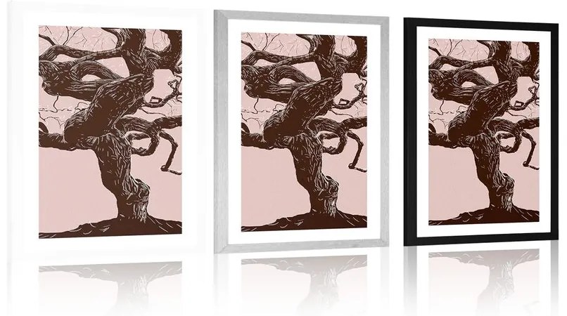 Plagát s paspartou tajuplný kmeň stromu - 30x45 white