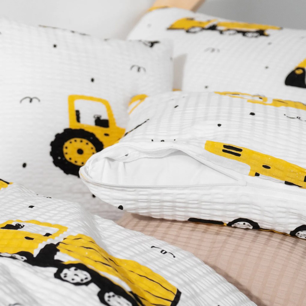Goldea detské krepové obliečky - bagre a stavebné autá 140 x 200 a 70 x 90 cm