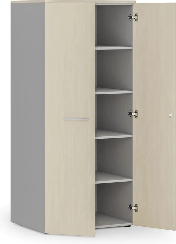 Kancelárska policová skriňa PRIMO GRAY s dverami, 1781 x 800 x 600 mm, sivá/breza