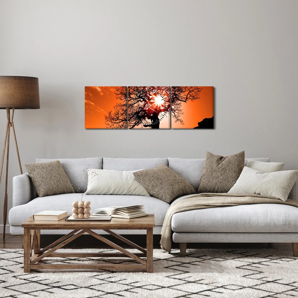 Obraz - Dub pri západe slnka (s hodinami) (90x30 cm)