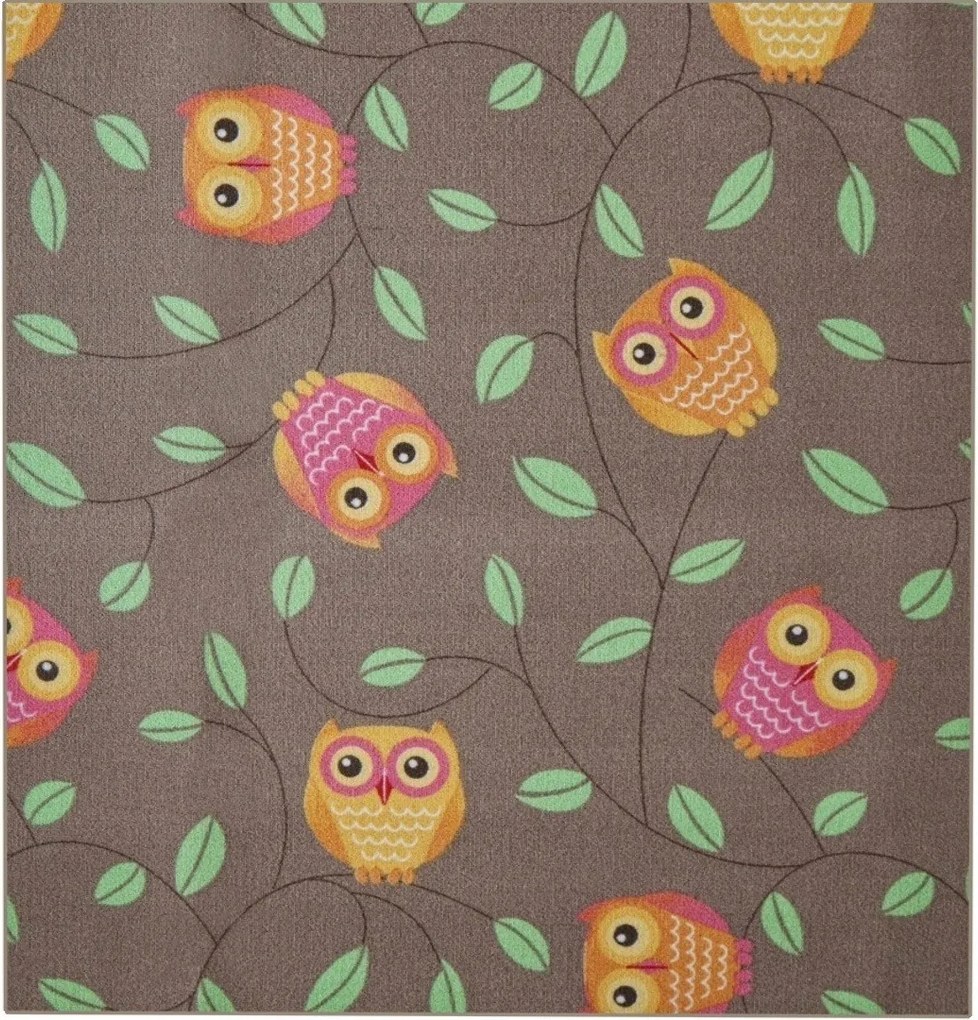 Detský kusový koberec Little Owls štvorec, 200x200, hnedá, detská izba, AladinWorld Expres