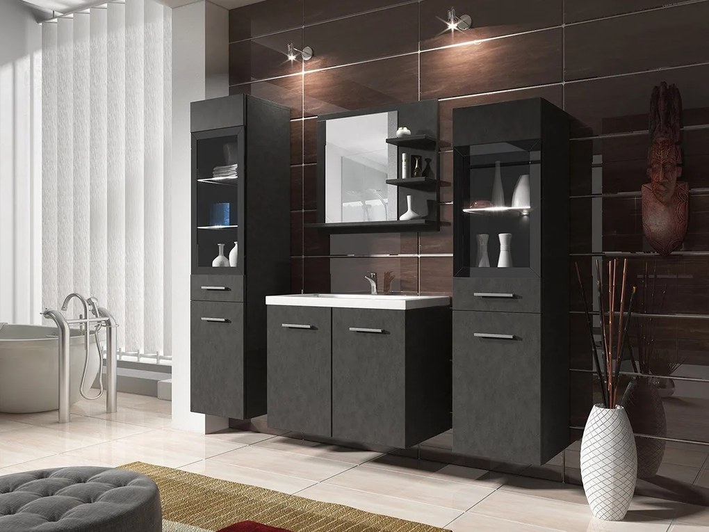 Kúpeľňový nábytok Apogon I, Farby: kašmírová béžová, Sifón: bez sifónu, Osvetlenie: osvetlenie LED RGB - farebné, Umývadlová batéria: nie