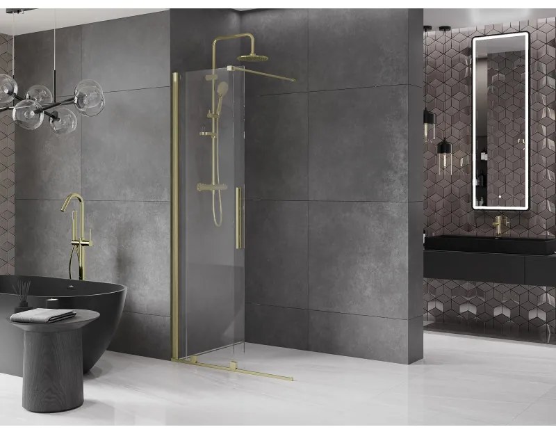 Mexen Velar, posuvné dvere do otvoru typ Walk-In 110 cm, 8mm číre sklo, zlatá matná, 871-110-000-03-55