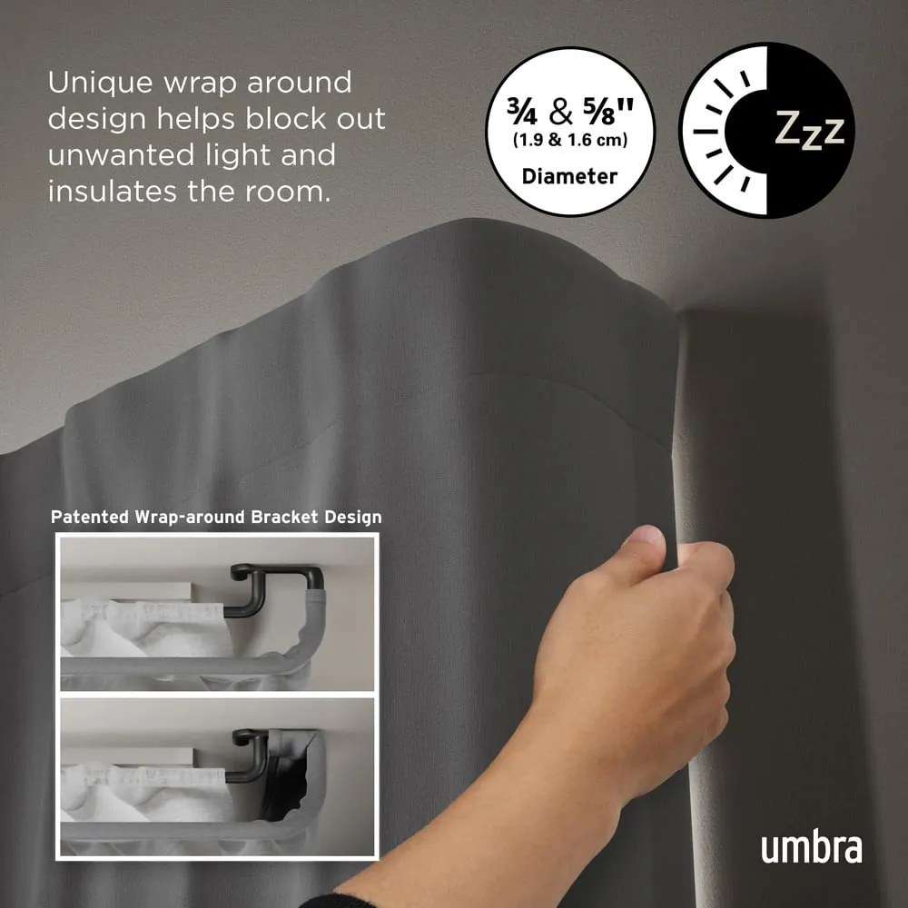 Oceľová roztiahnuteľná dvojitá garniža 76 - 213 cm Twilight – Umbra