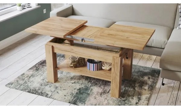 Rozkladací konferenčný/jedálenský stôl s policou ADONIS dub  craft