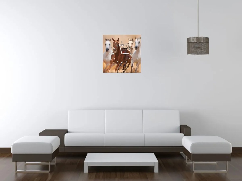 Gario Obraz s hodinami Cválajúce kone Rozmery: 60 x 40 cm