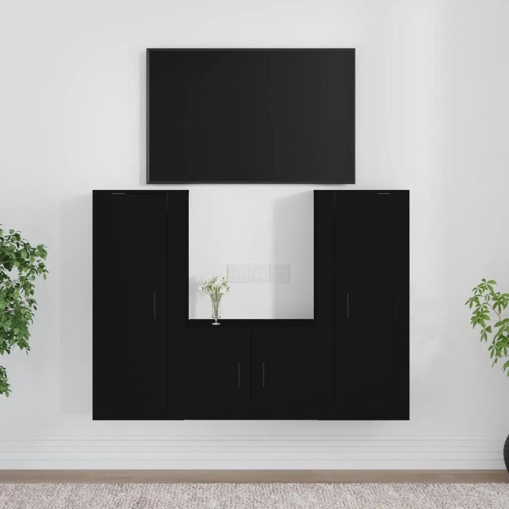 3-dielna súprava TV skriniek čierna spracované drevo 3188743