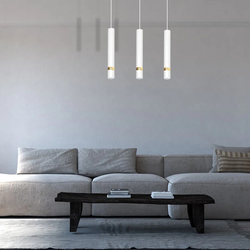 Závesné svietidlo Joker, 3x biele kovové tienidlo, w/g