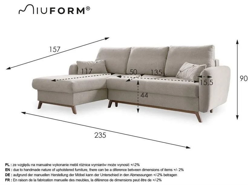 Tehlovooranžová rozkladacia rohová pohovka Miuform Scandic Lagom, ľavý roh